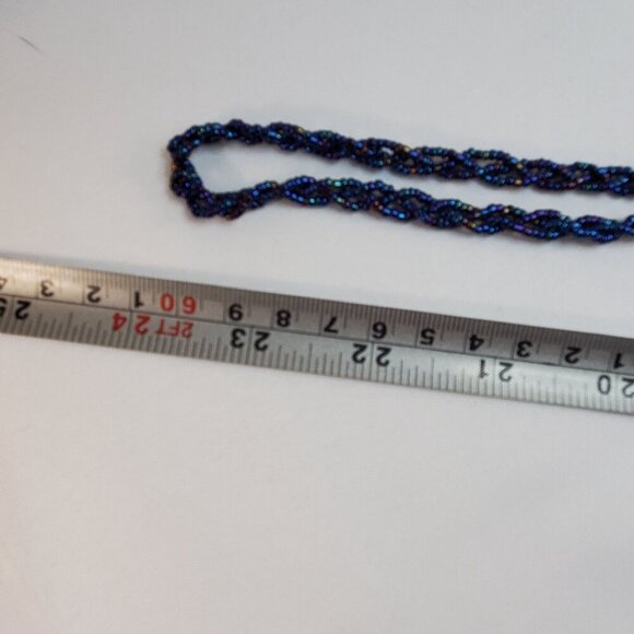 Vintage Blue Beaded Evening Bag With Fringe & Strap - Picture 10 of 12